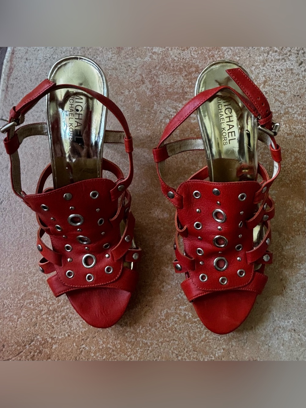 Michael Kors Rust-orange Grommet-Accent Strappy Heels